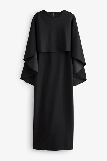 Black Cape Detail Maxi Dress